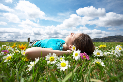 Woman in a field of flowers